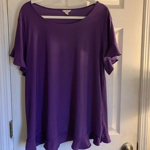 Purple blouse with ruffled sleeves and hem